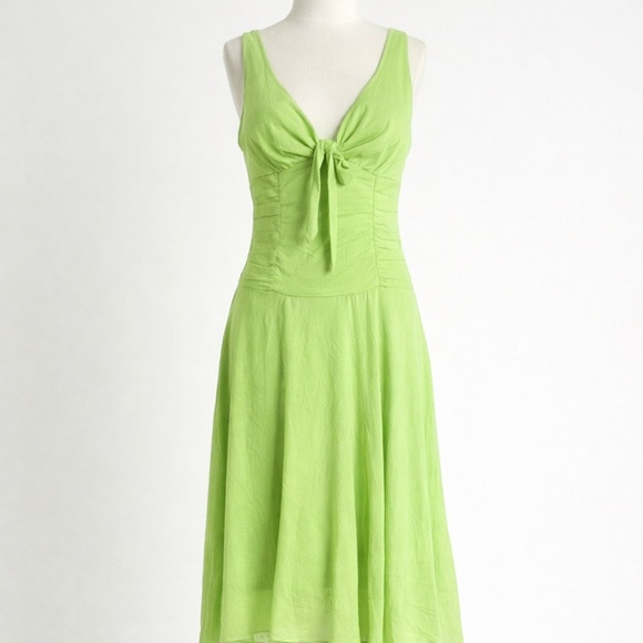 jonathan martin Dresses & Skirts - Y2K Jonathan Martin Studio Green Silk Ruched Fit & Flare Sleeveless Midi Dress 8